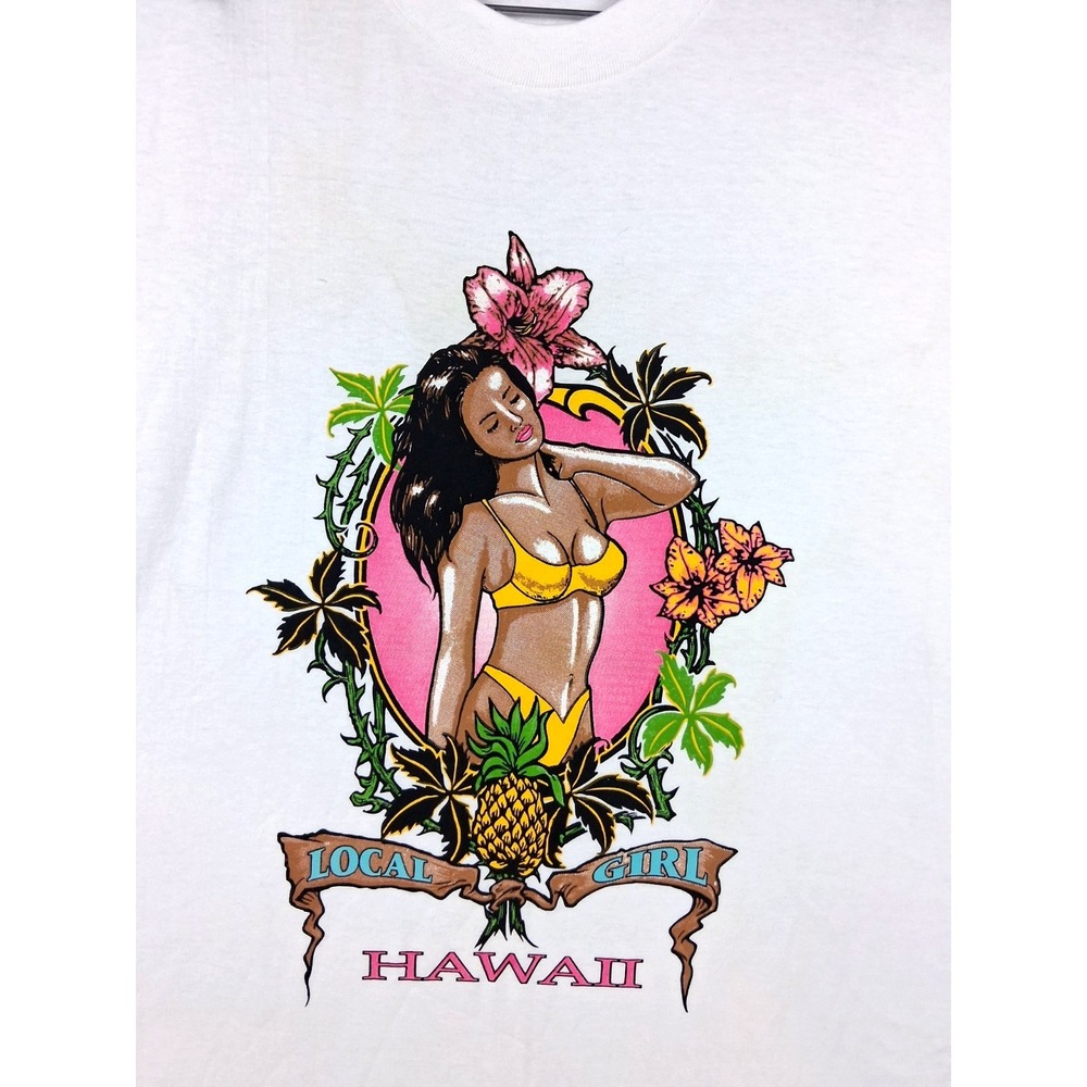 VTG‎ Mens Shirt XL Hawaii Local Girl Hawaiian Hanes Heavyweight USA Aloha Floral